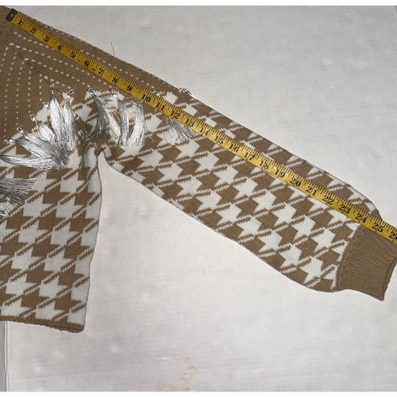 12th Tribe Sweater Womens S Western Houndstooth fringe Crop Cowgirl Boho Indie - Picture 5 of 8